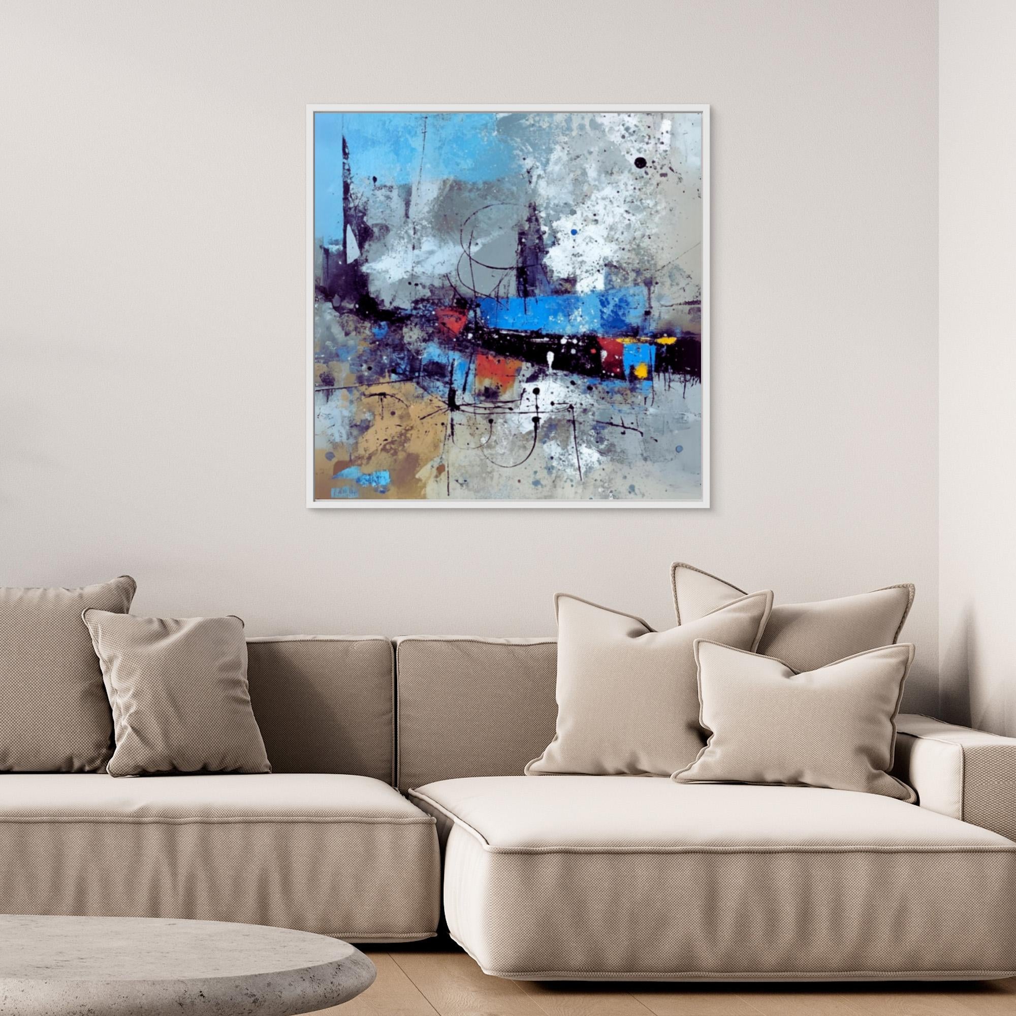 Canvas Print: "Urban Symphony in Blues and Neutrals - Blue Abstract Print