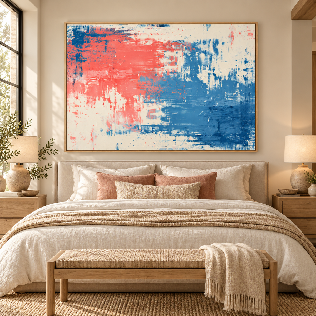 Coral and Navy Wall Art – Faded Signal by Rossetti Art