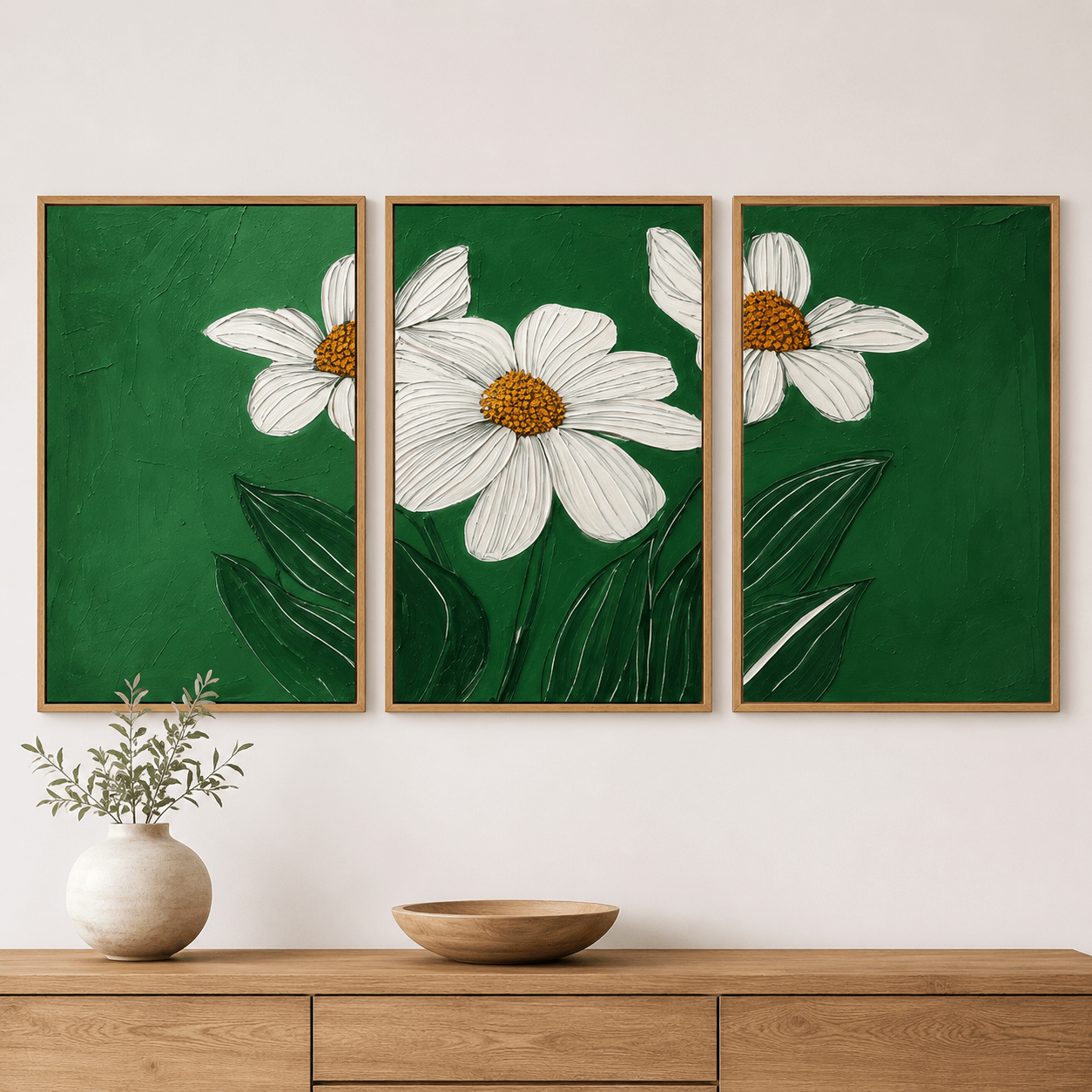 Daisy Wall Art Original Painting — Bloom Triptych by Rossetti Art