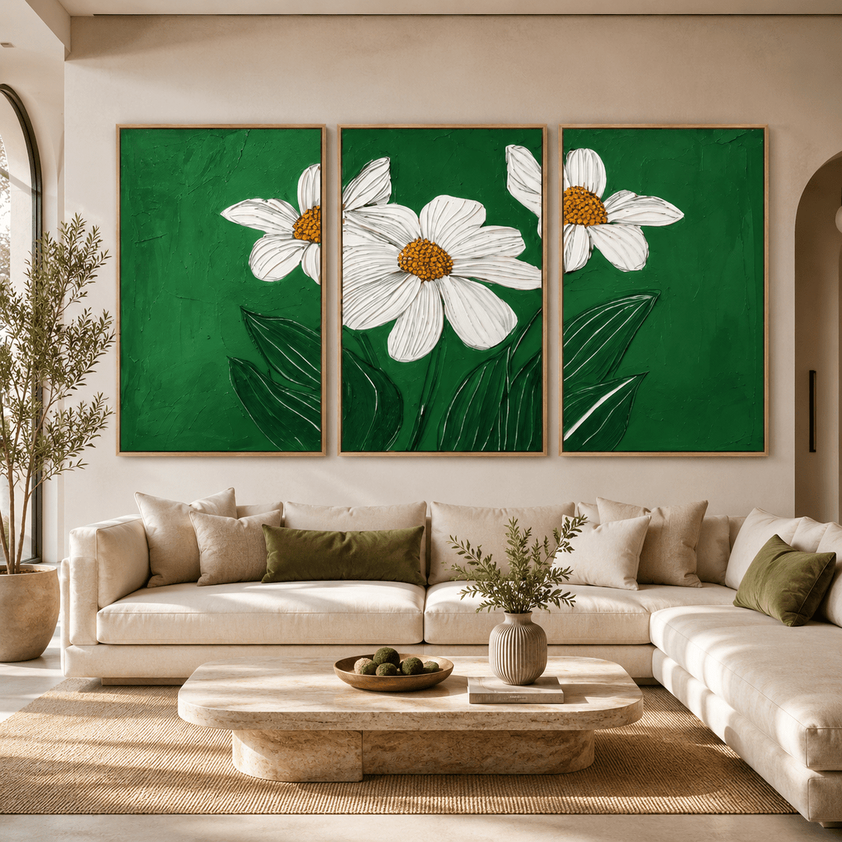 Daisy Wall Art Original Painting — Bloom Triptych by Rossetti Art