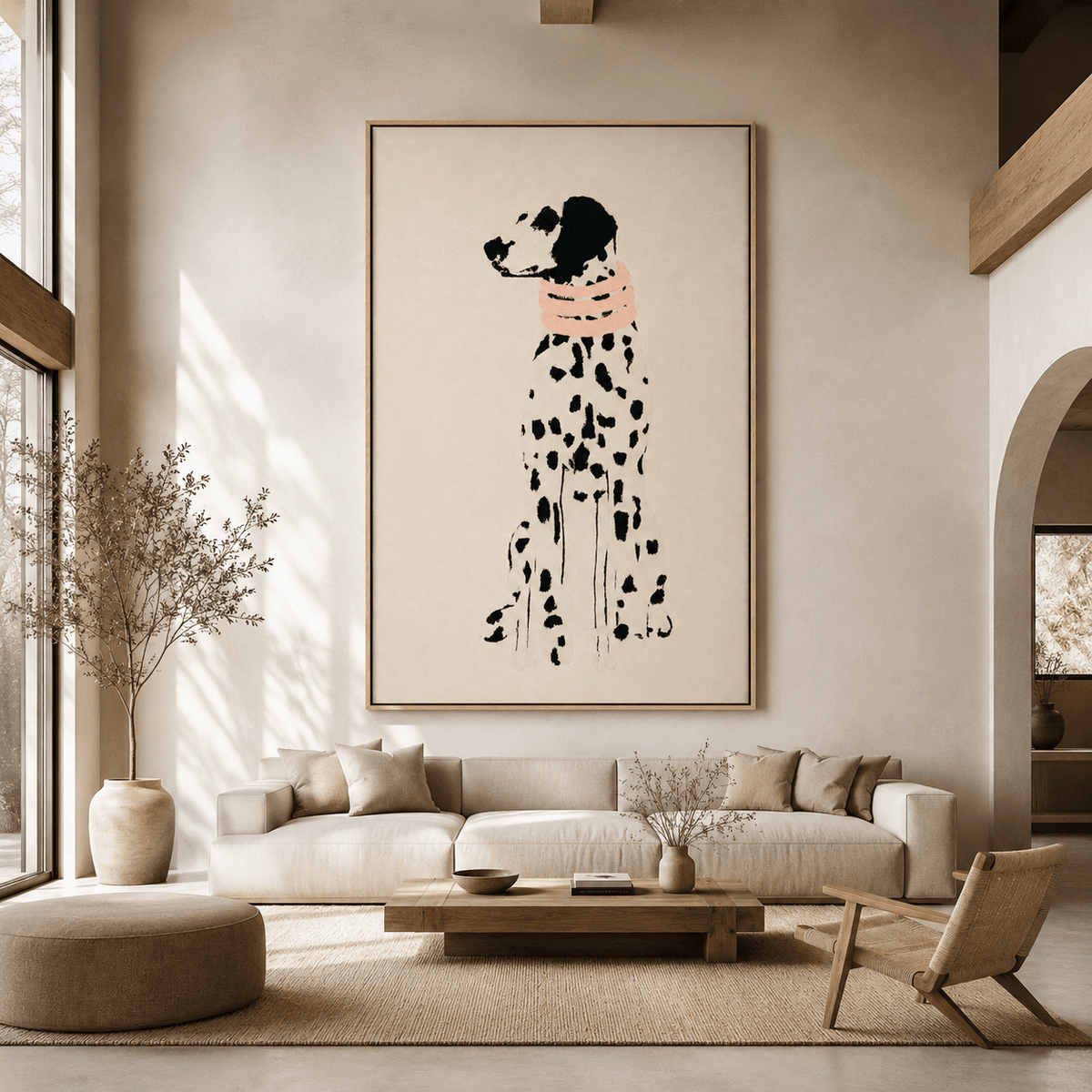 Front view of minimalist Dalmatian dog wall art canvas print