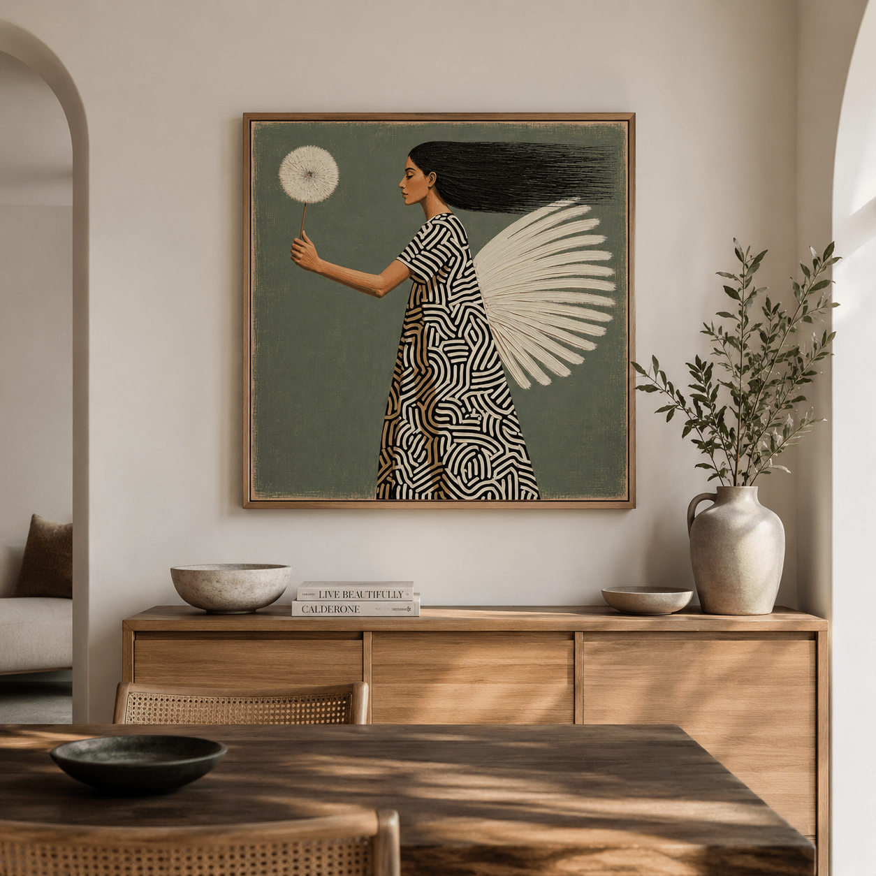 Dandelion Wall Art Canvas Print — Windborn | Rossetti Art modern abstract canvas wall art by Rossetti Art – luxury interior design artwork for living room, bedroom, office – Entryway Wall Art figurative Living Room Canvas Art