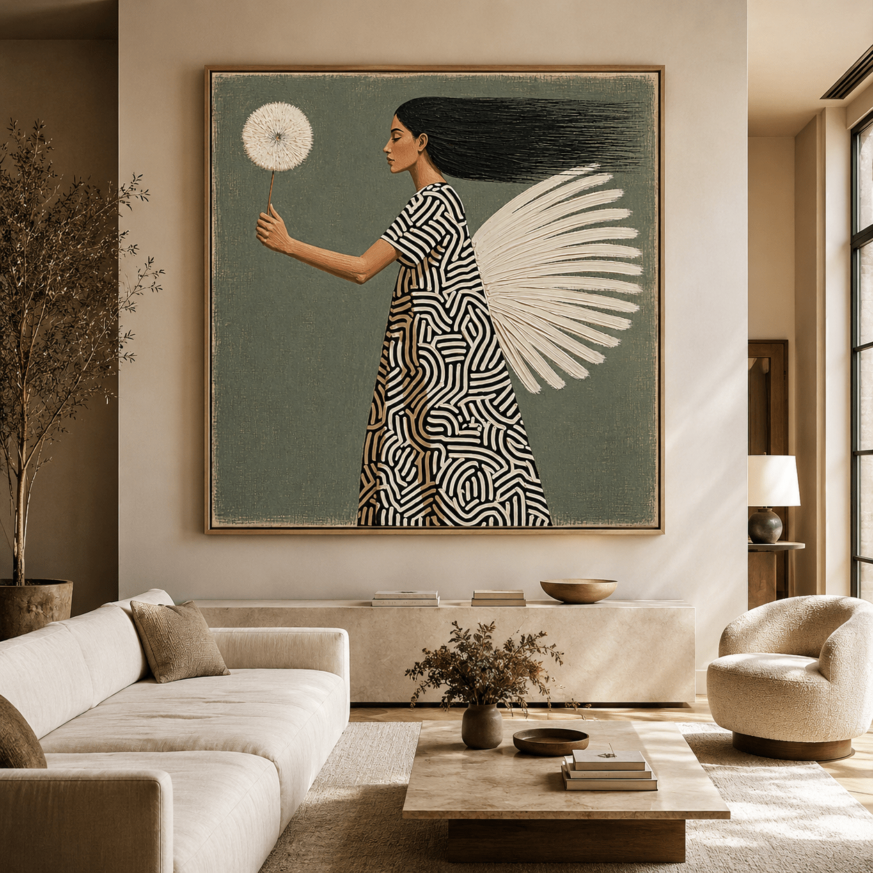 Dandelion Wall Art Canvas Print — Windborn | Rossetti Art modern abstract canvas wall art by Rossetti Art – luxury interior design artwork for living room, bedroom, office – Entryway Wall Art figurative Living Room Canvas Art