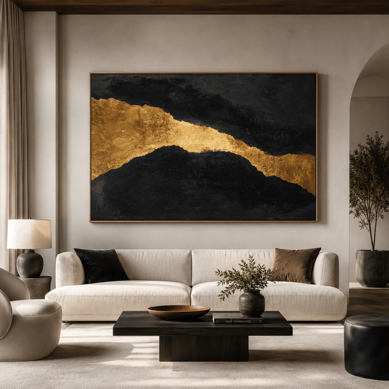 Dark Abstract Painting — Golden Rift by Rossetti Art