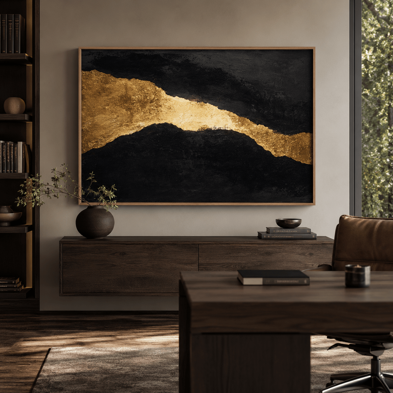Dark Abstract Painting — Golden Rift by Rossetti Art