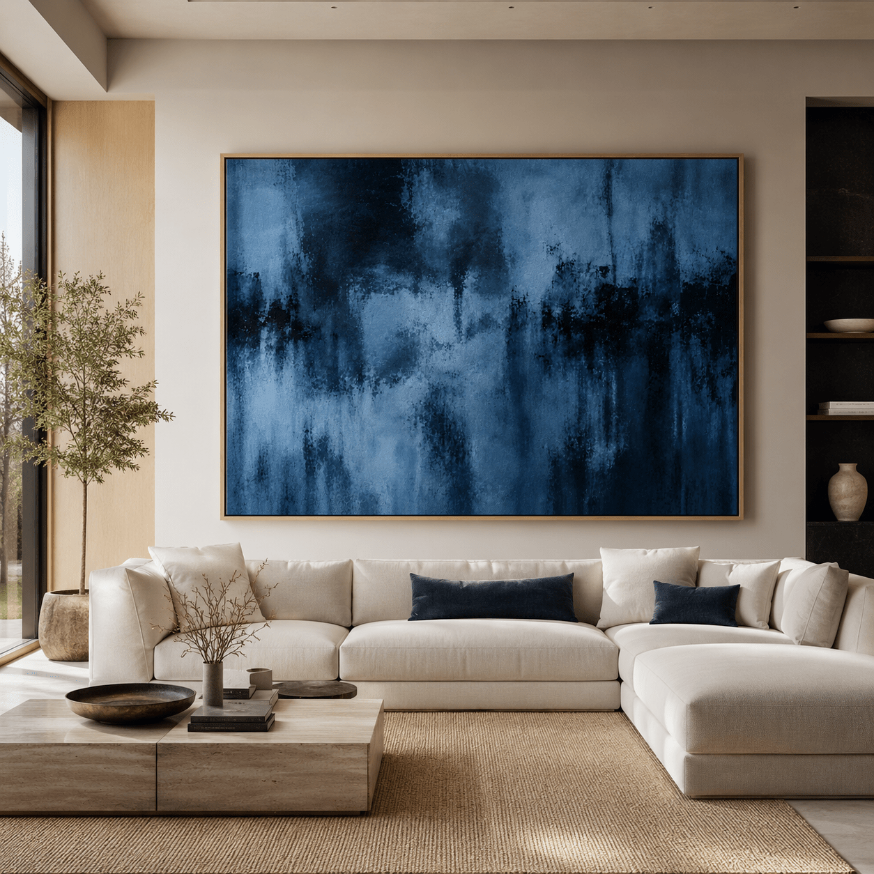 Dark Blue Abstract Wall Art Canvas Print — Indigo Drift by Rossetti Art