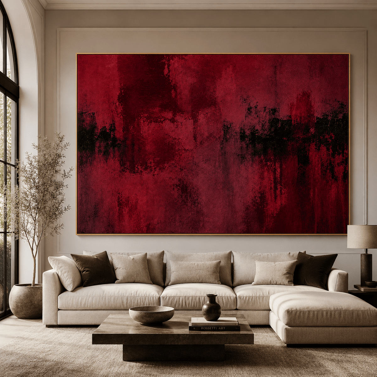 Dark red abstract wall art canvas print, Scarlet Drift, by Rossetti Art