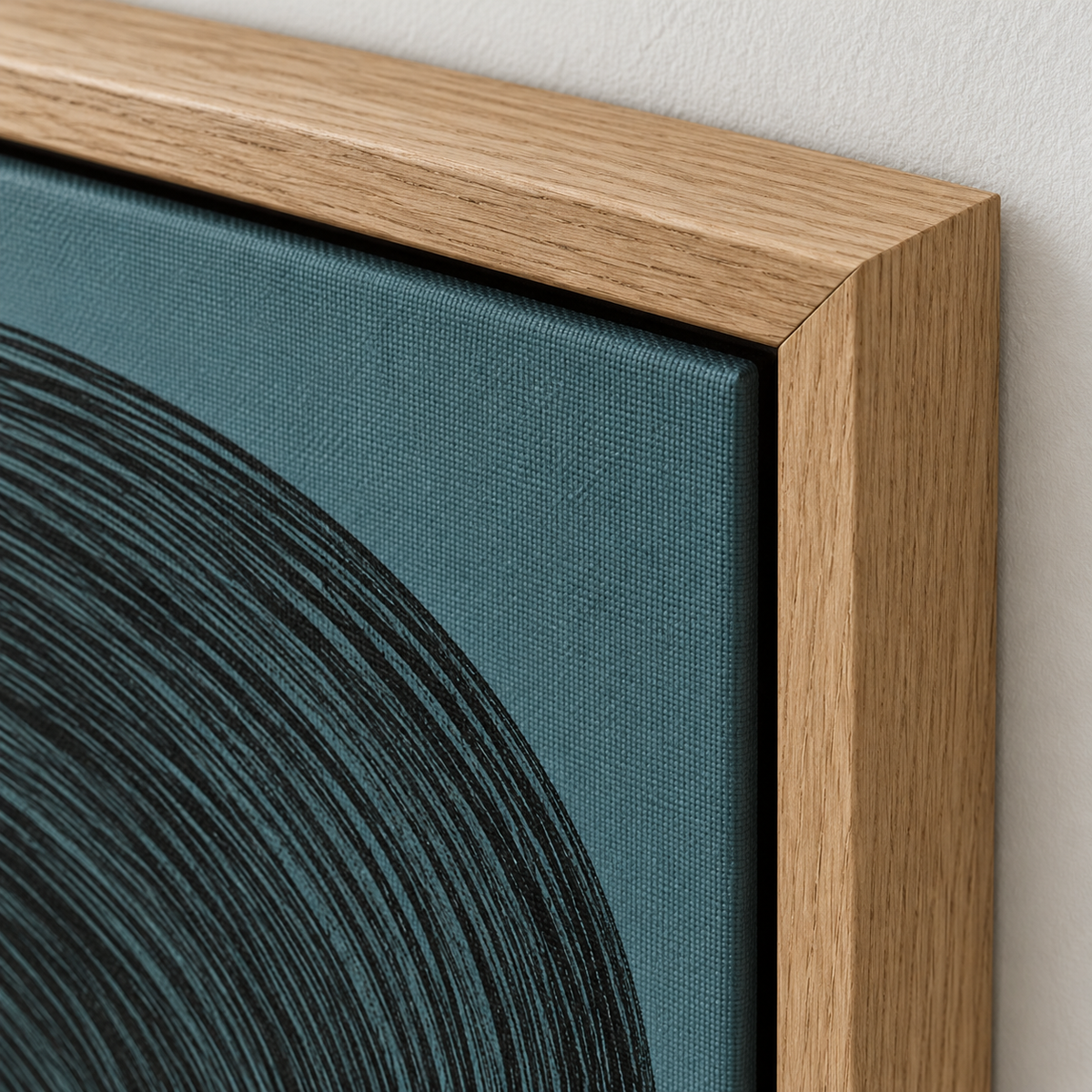 Dark Teal Wall Art Canvas Print – Wide Orbit mitered oak frame and teal canvas by Rossetti Art