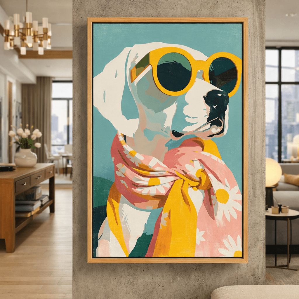Dog with Sunglasses Wall Art Canvas Print – Sunlit Daisy Muse | Rossetti Art