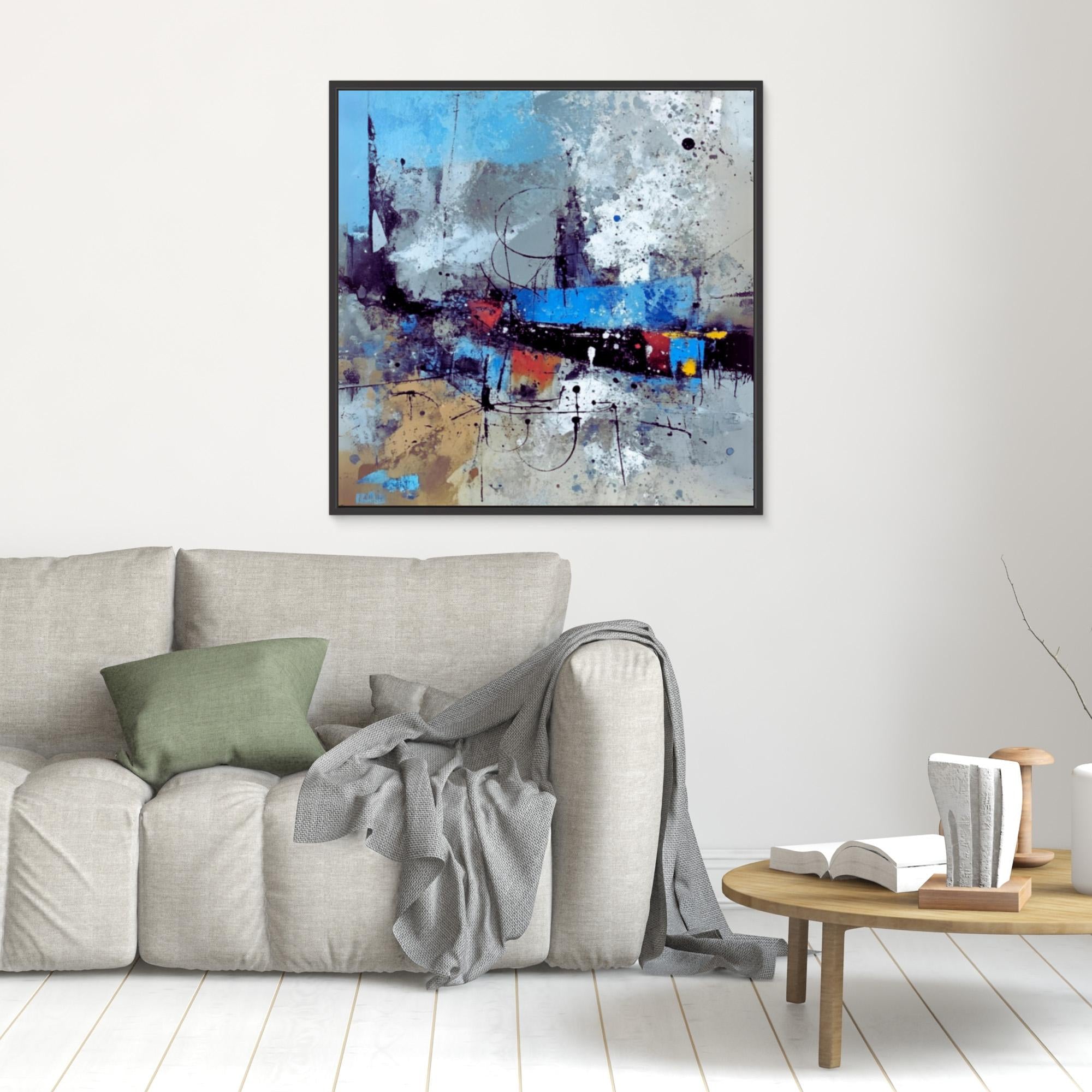 Canvas Print: "Urban Symphony in Blues and Neutrals - Blue Abstract Print