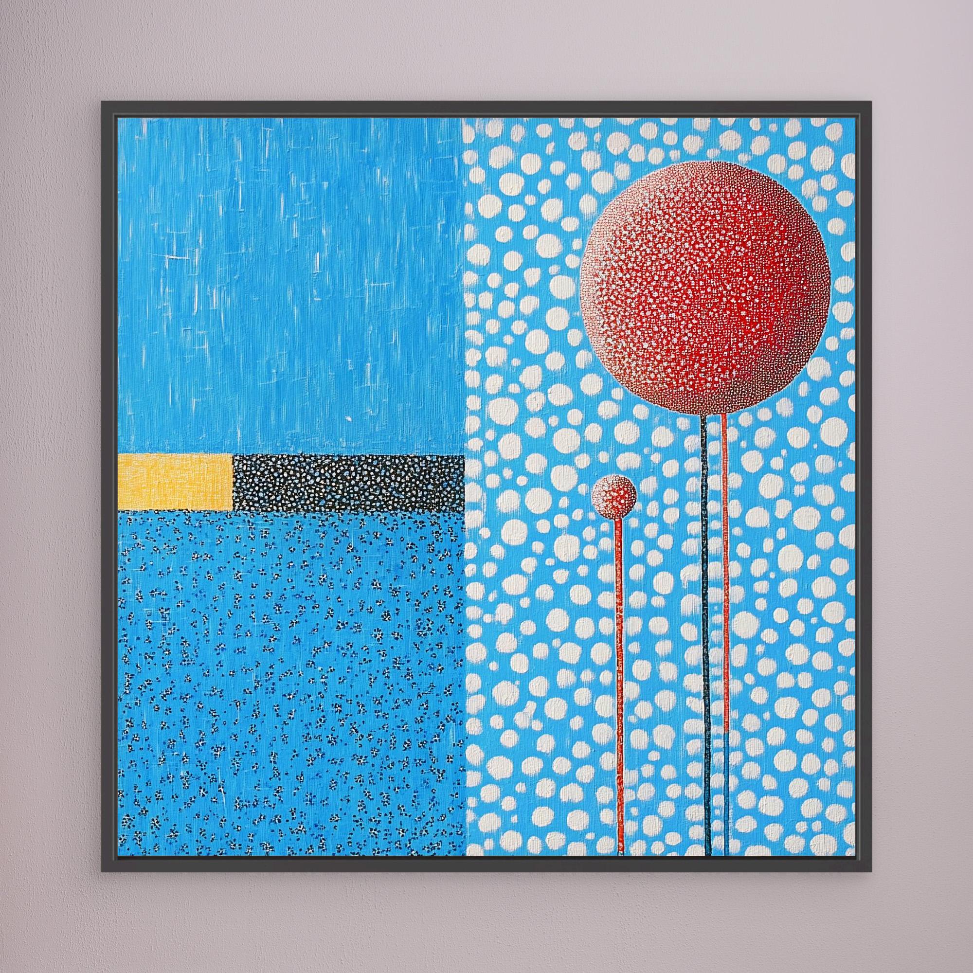 Canvas Print : Polka Sky - Blue Abstract Wall Art with Red Accents