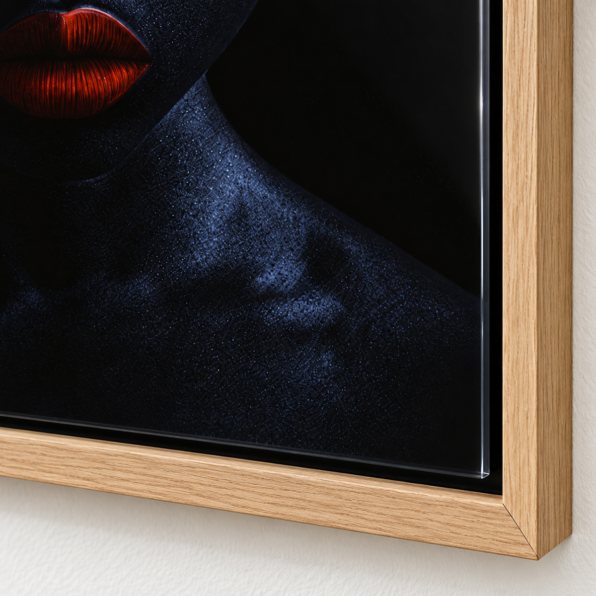 Face Wall Art – Night Gaze glossy acrylic corner in a floater frame by Rossetti Art