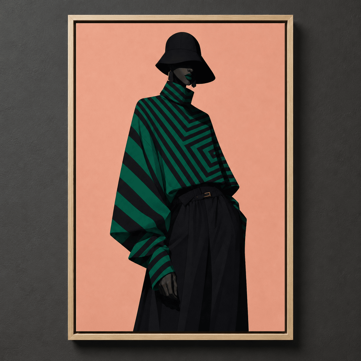 Fashion pop art canvas print, Emerald Cadence, shown as a plain front view