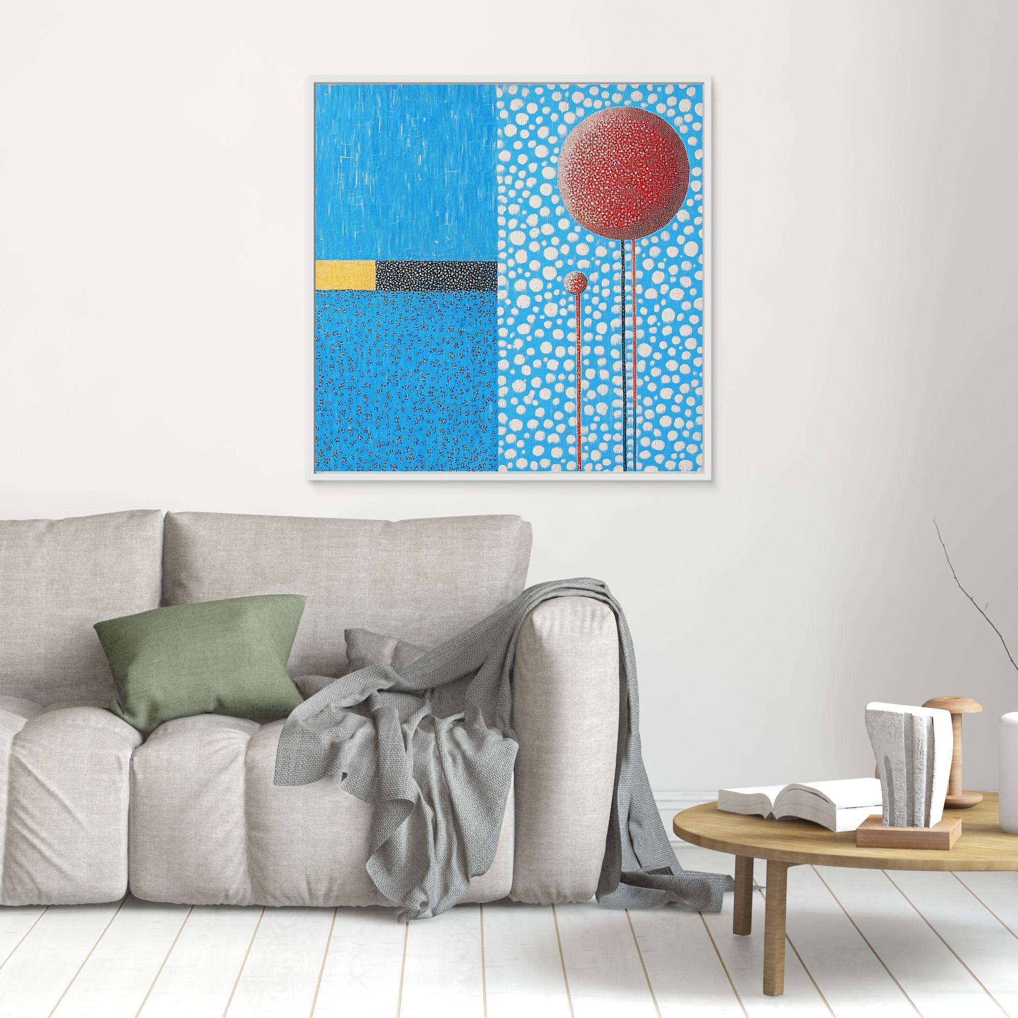 Canvas Print : Polka Sky - Blue Abstract Wall Art with Red Accents