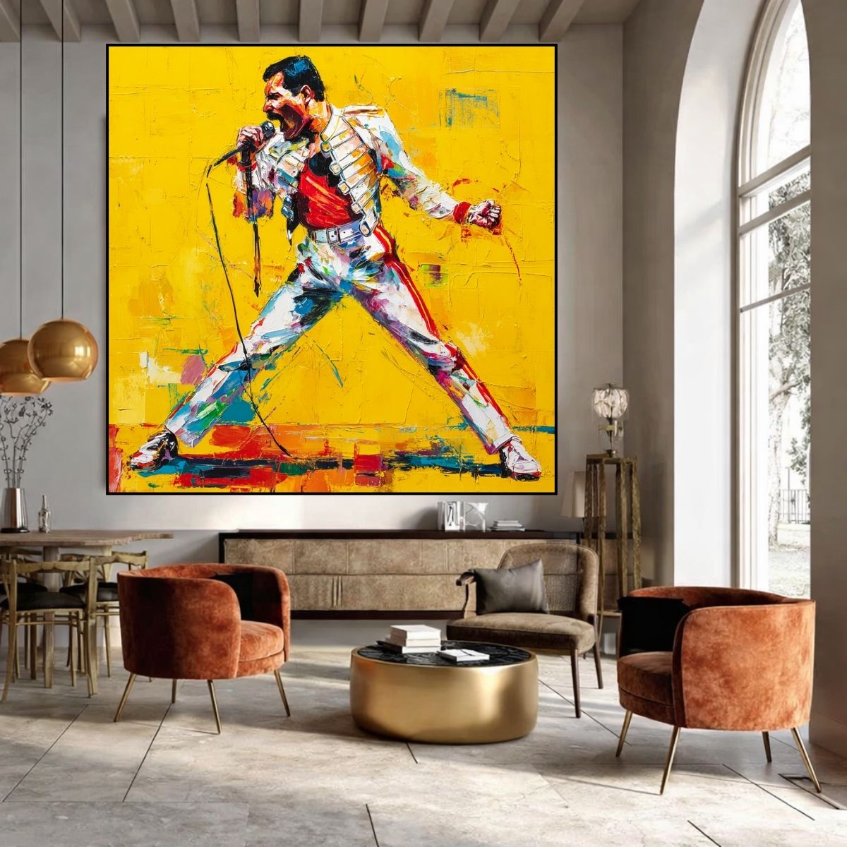 Freddie Mercury Portrait - Original Artwork Painting (Freddie Mercury Art) modern abstract canvas wall art by Rossetti Art – luxury interior design artwork for living room, bedroom, office – original music square