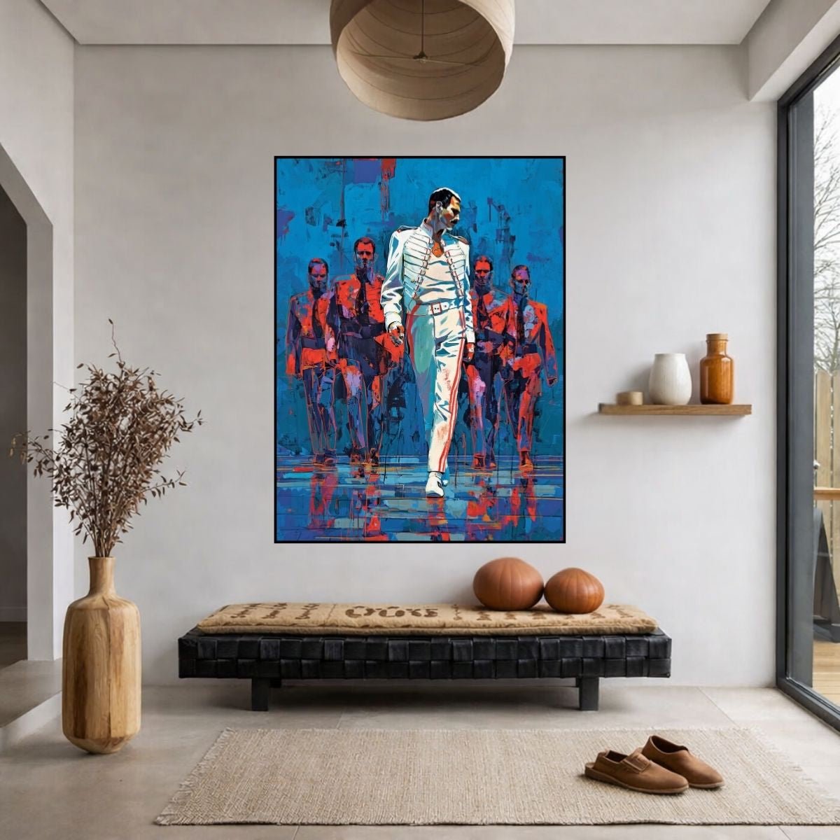 Freddie Mercury Print in Electric Blue & Crimson, Contemporary Pop Expressionist Wall Decor modern abstract canvas wall art by Rossetti Art – luxury interior design artwork for living room, bedroom, office – modern abstract artwork modern abstract wall art modern canvas art