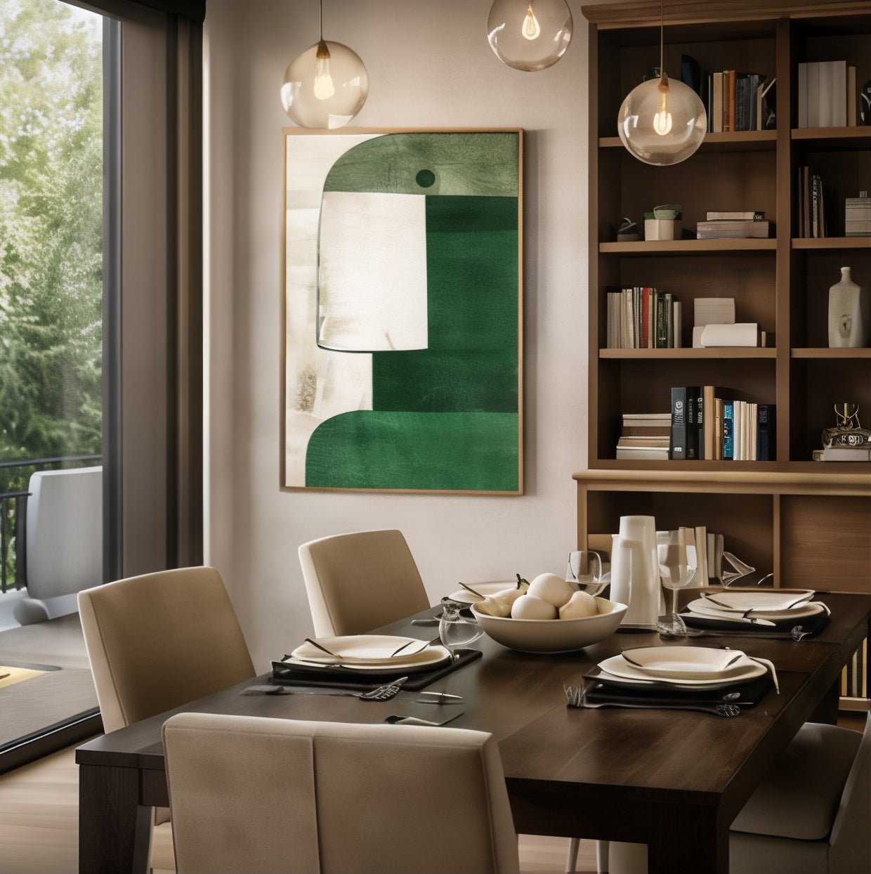 Geometric Wall Art Paintings Set of 2 - Green Quiet Forms