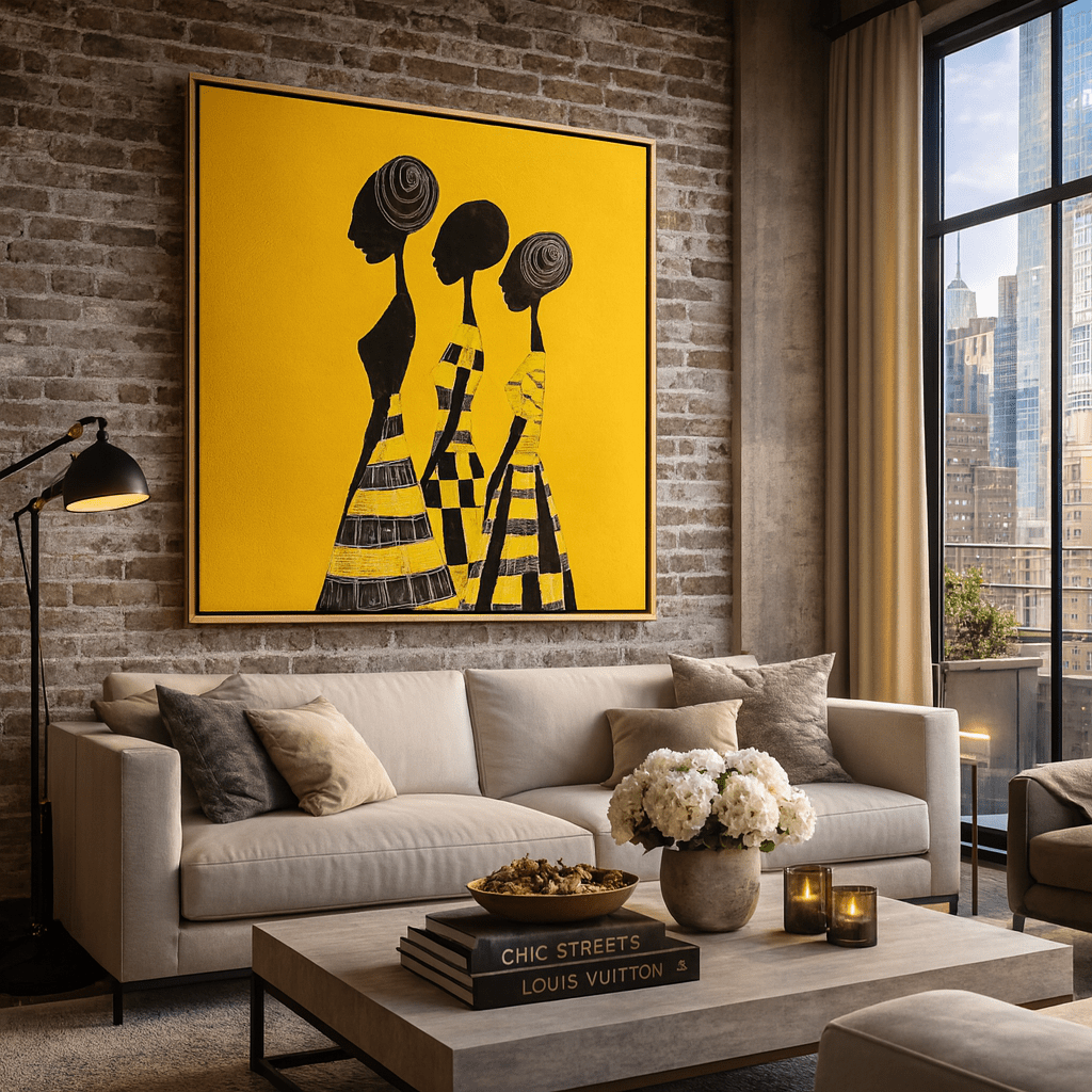Golden Grace – Modern Abstract Canvas Print of African Women | Rossetti Art modern abstract canvas wall art by Rossetti Art – luxury interior design artwork for living room, bedroom, office – canvas print art Chiara Rossetti figurative