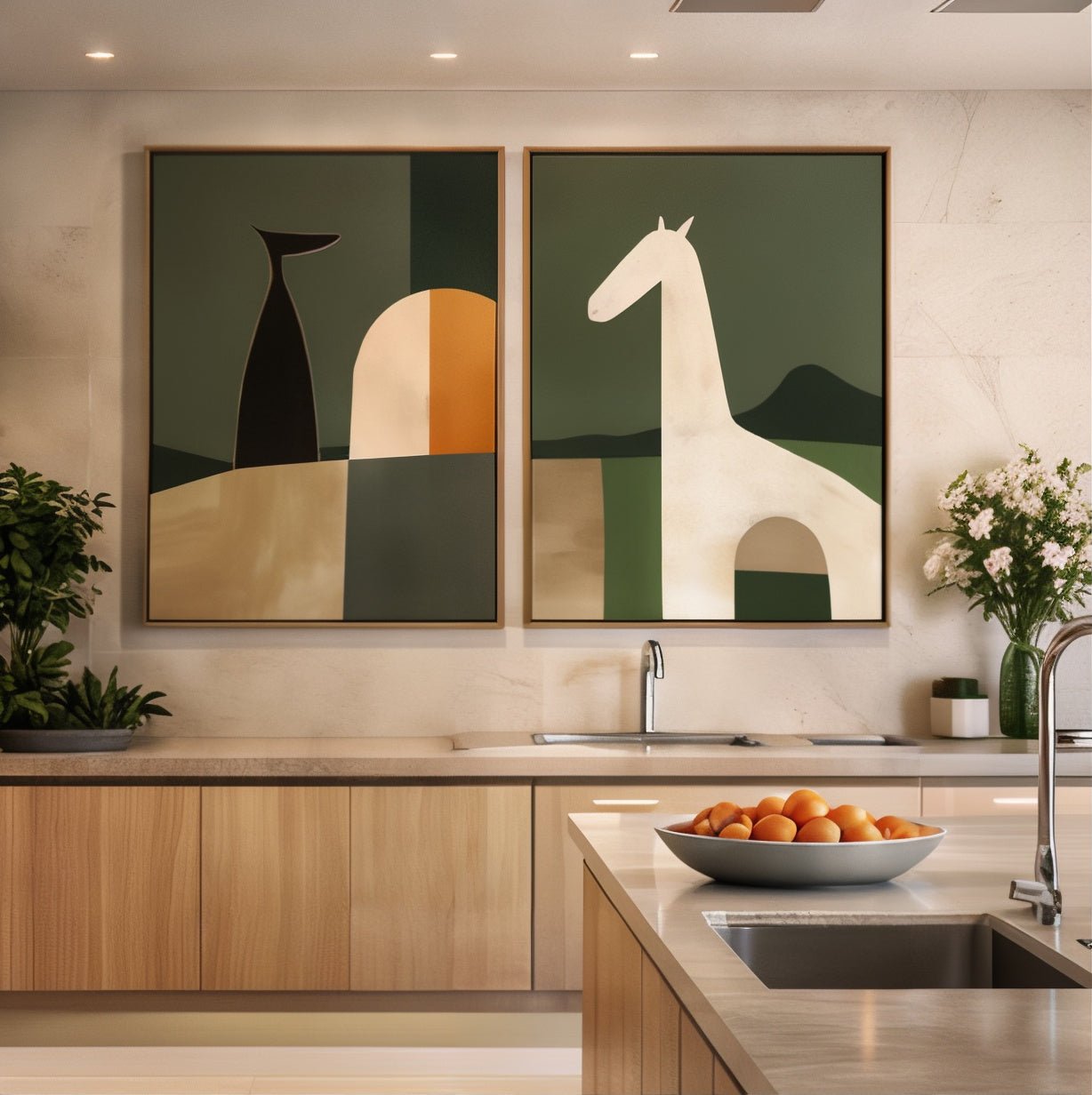 Green Abstract Wall Art Set of 2