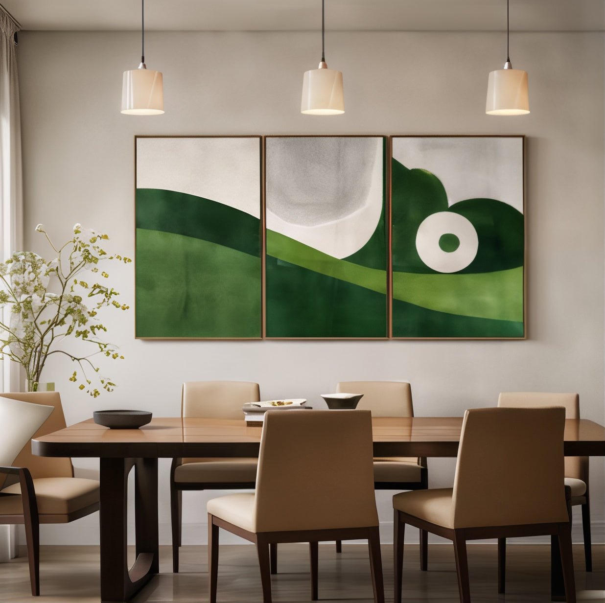 Green Landscape Paintings Set of 3