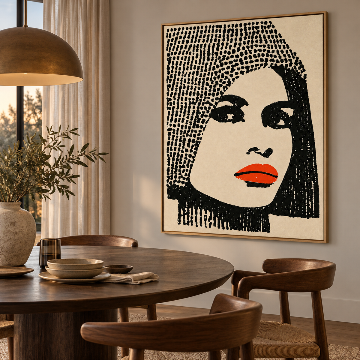 Halftone Portrait – Scarlet Dot Canvas Print by Rossetti Art in an elegant dining room