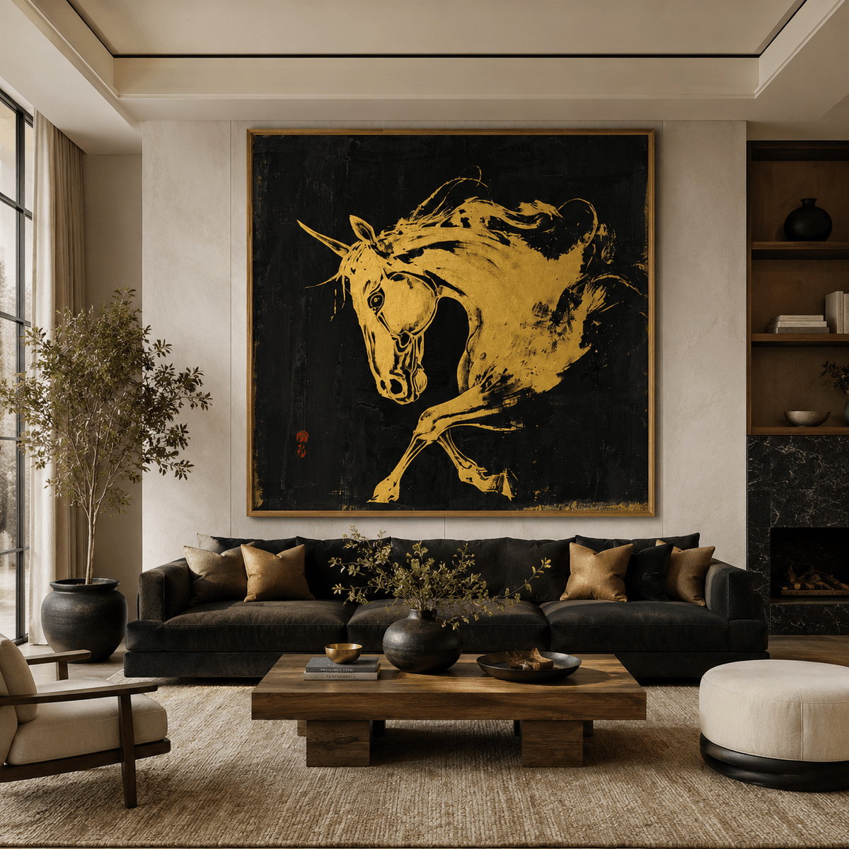 Horse Wall Art Large Canvas Print — Golden Charge by Rossetti Art
