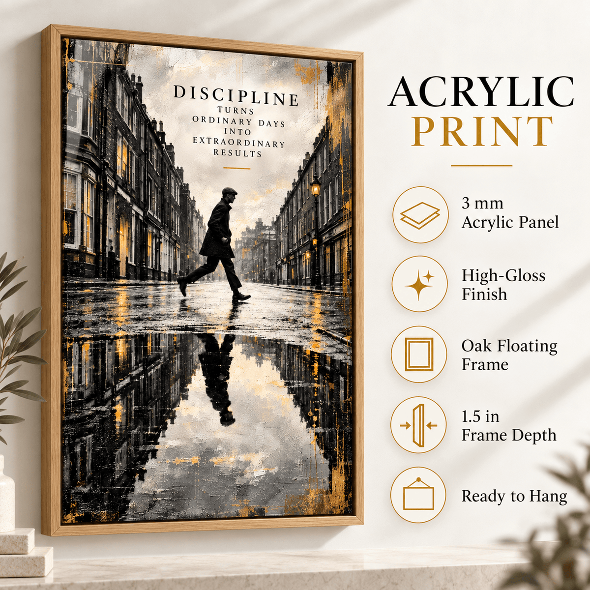 Inspirational quote wall art – Ordinary Days acrylic print with 3 mm acrylic panel, high-gloss finish, oak frame and ready-to-hang features by Rossetti Art