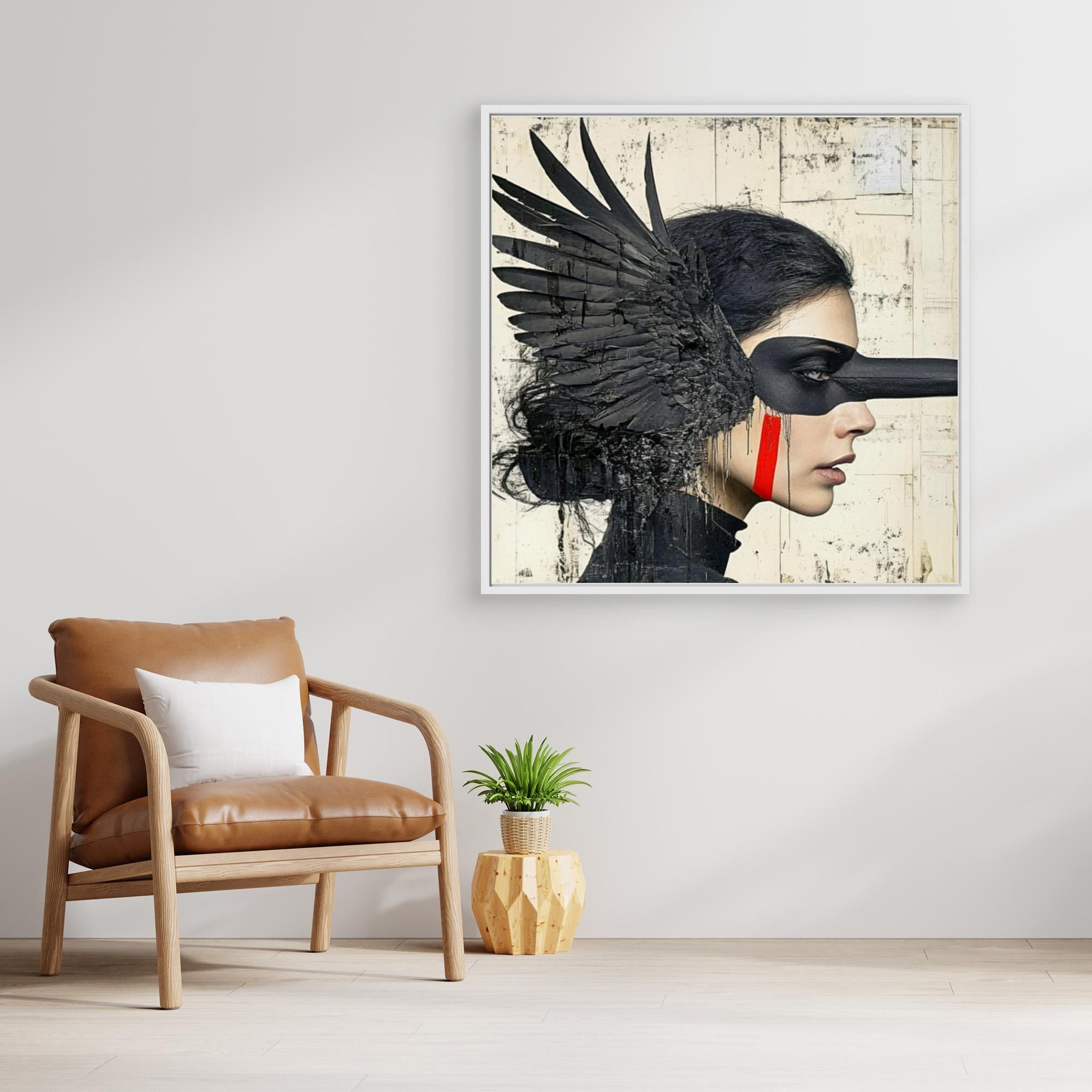 Canvas Print : Shadowed Wings - Modern Black Feathered Portrait Wall Decor