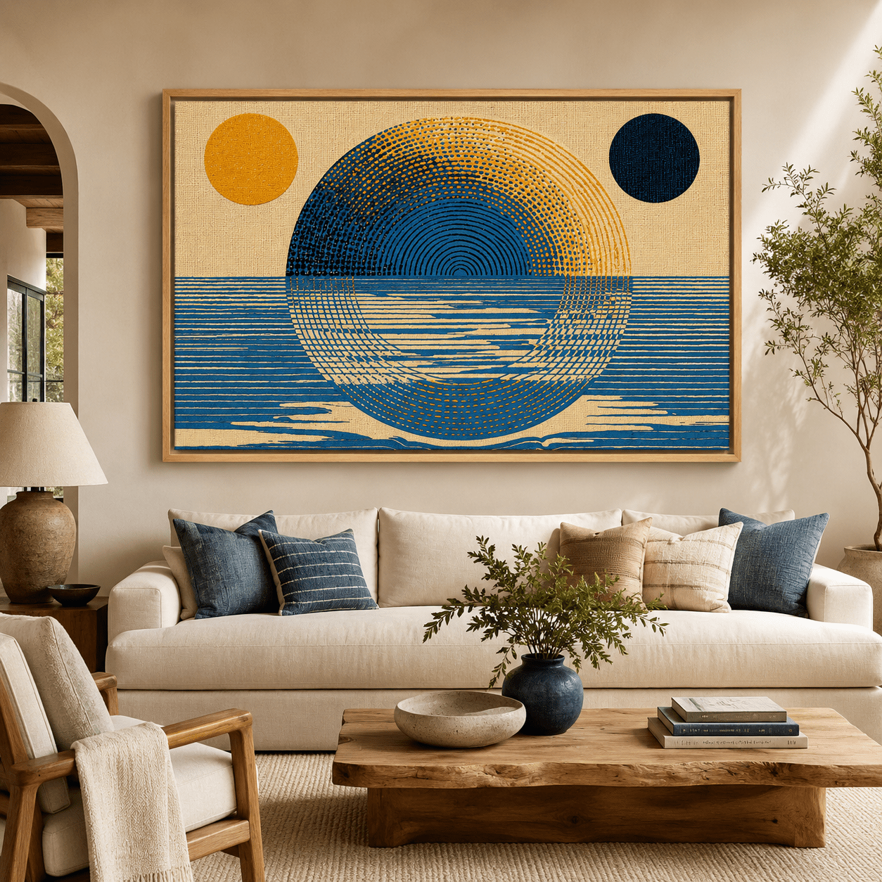 Japandi Wall Art Landscape — Solar Tide | Rossetti Art modern abstract canvas wall art by Rossetti Art – luxury interior design artwork for living room, bedroom, office – abstract Bedroom Canvas Prints horizontal
