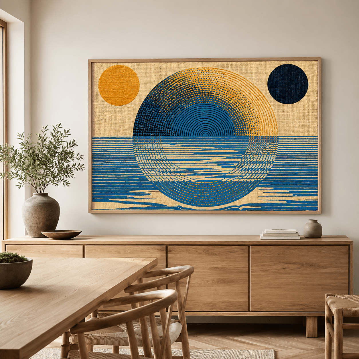 Japandi Wall Art Landscape — Solar Tide | Rossetti Art modern abstract canvas wall art by Rossetti Art – luxury interior design artwork for living room, bedroom, office – abstract Bedroom Canvas Prints horizontal