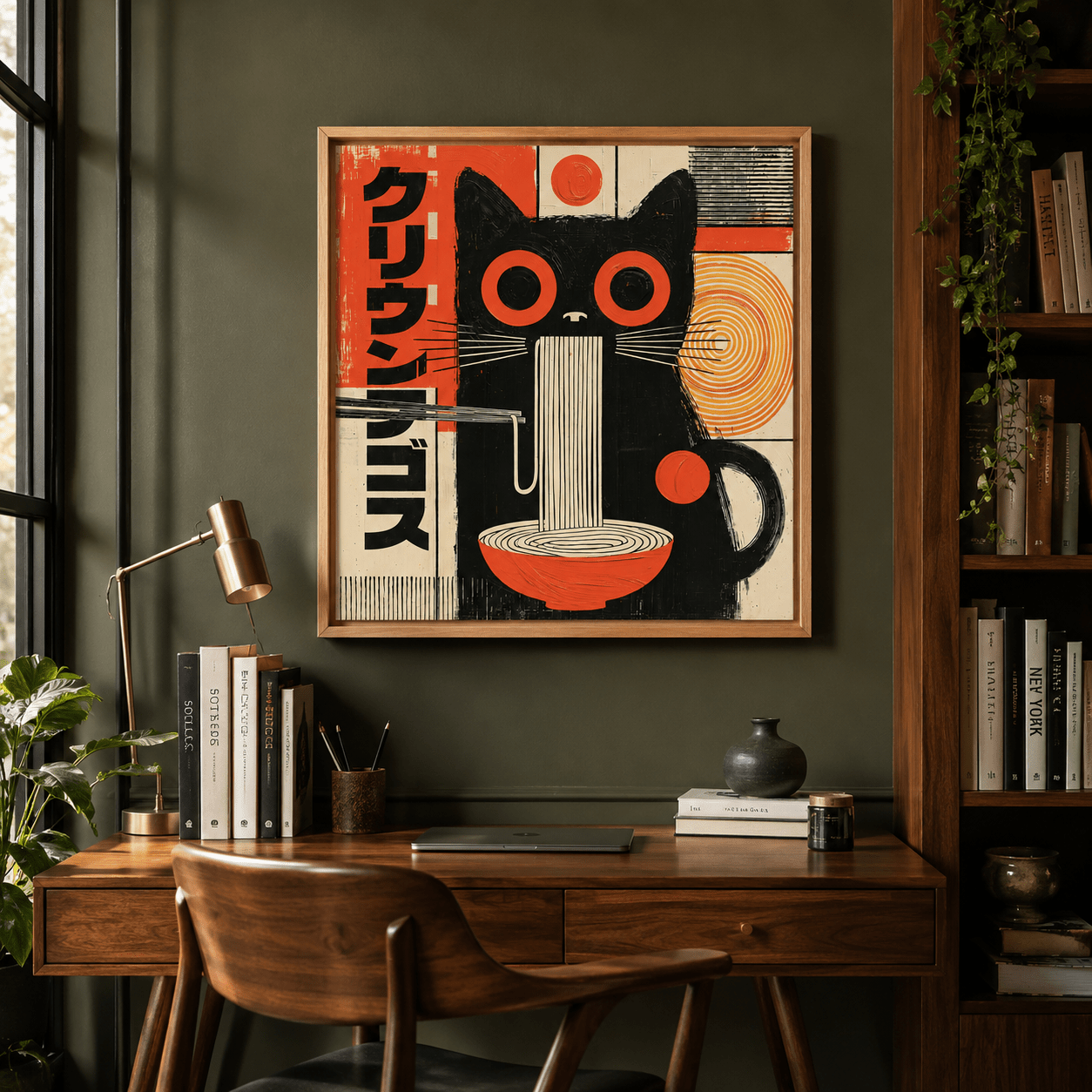Japanese Cat Art Canvas Print — Ramen Cat by Rossetti Art