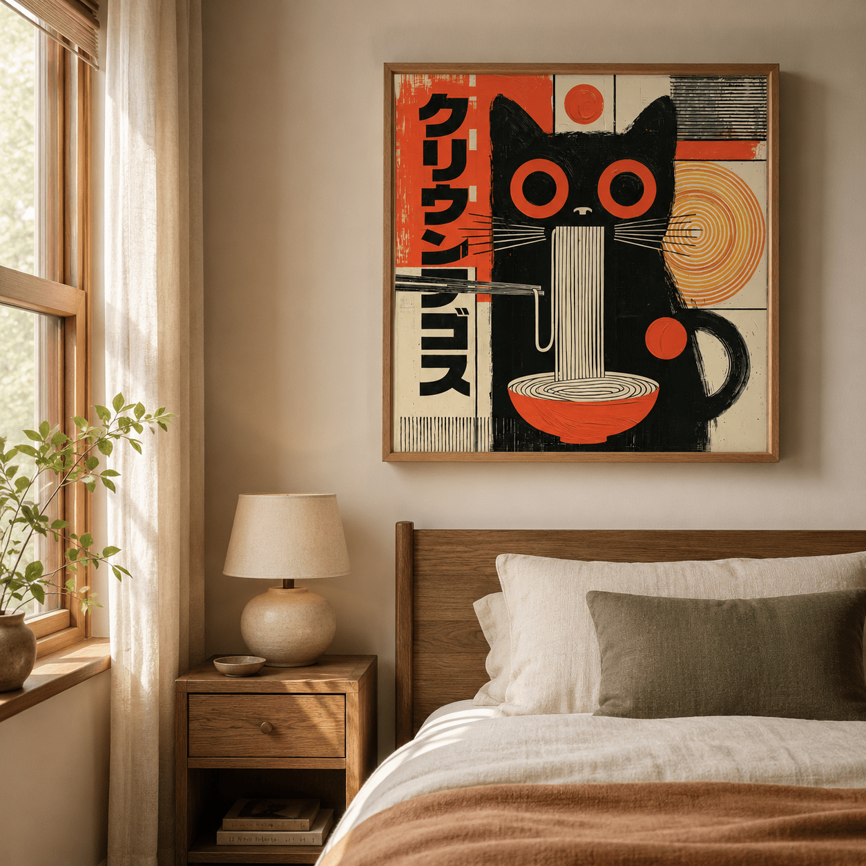Japanese Cat Art Canvas Print — Ramen Cat by Rossetti Art
