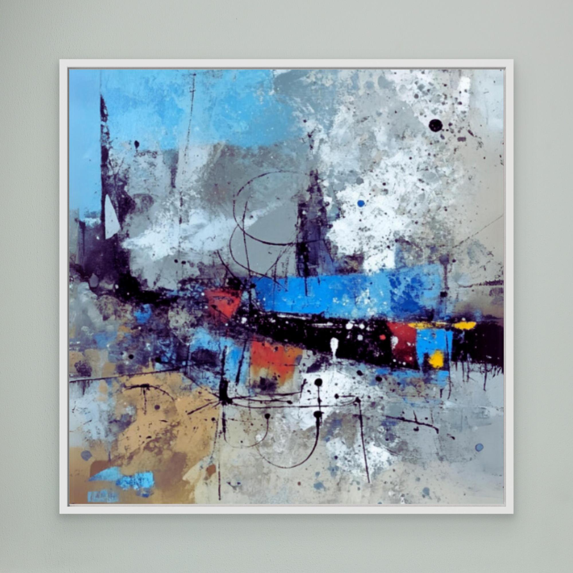 Canvas Print: "Urban Symphony in Blues and Neutrals - Blue Abstract Print