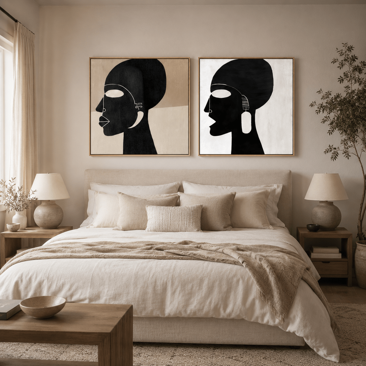 Large Canvas Wall Art Set of 2 - Silent Muse Diptych