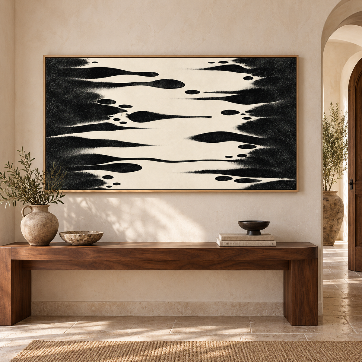 Large Horizontal Wall Art Original Painting – Ink Tributary above an entryway console by Rossetti Art