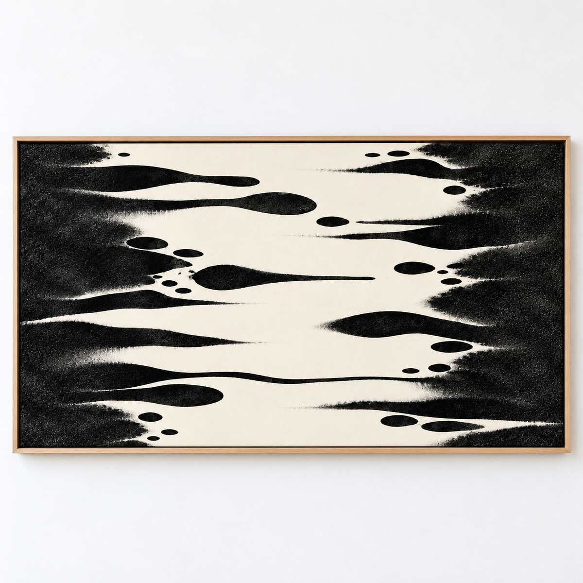 Large Horizontal Wall Art Original Painting – Ink Tributary wide horizontal black and cream original painting by Rossetti Art