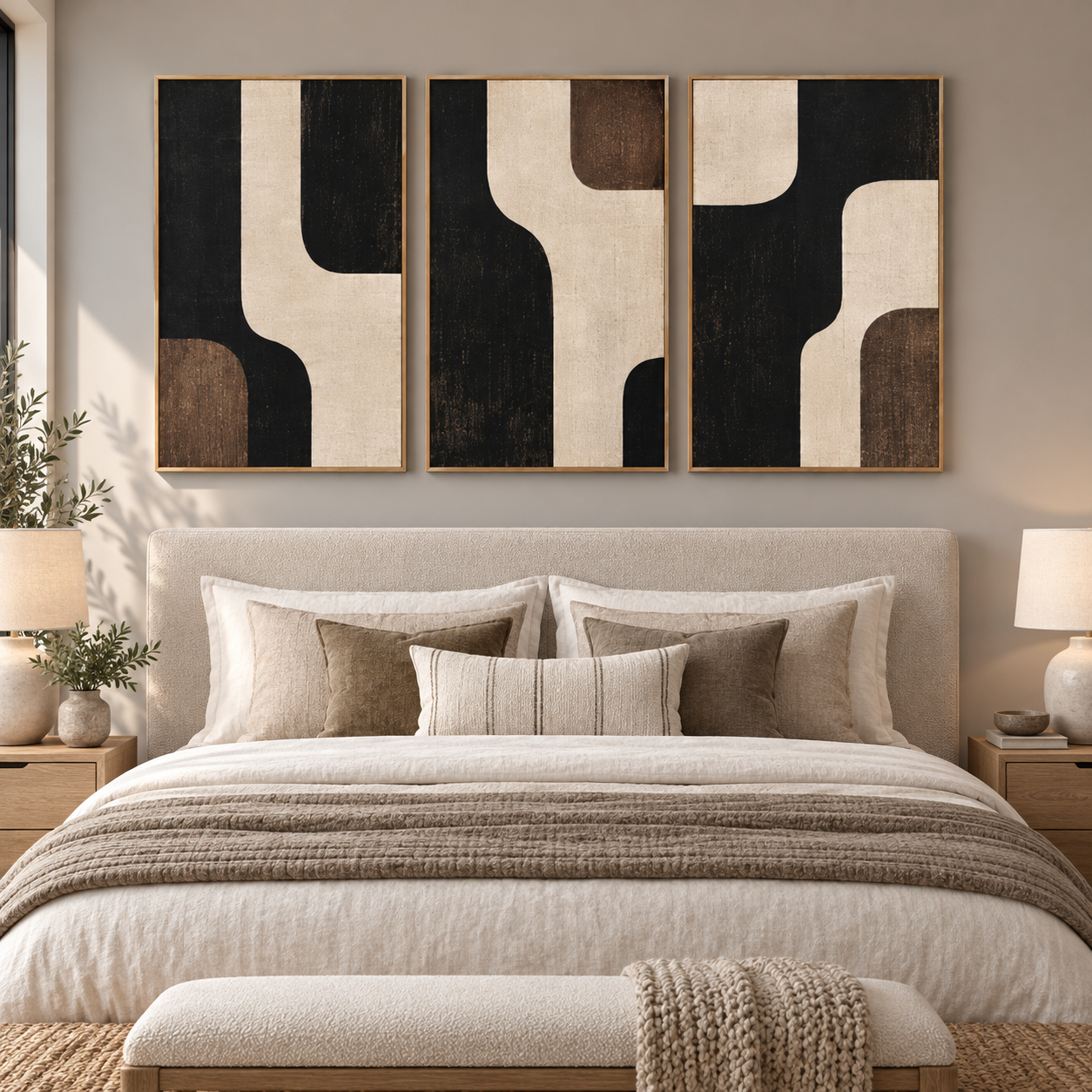 Close-up detail of the linen texture and walnut brown accents on Walnut Passage by Rossetti Art