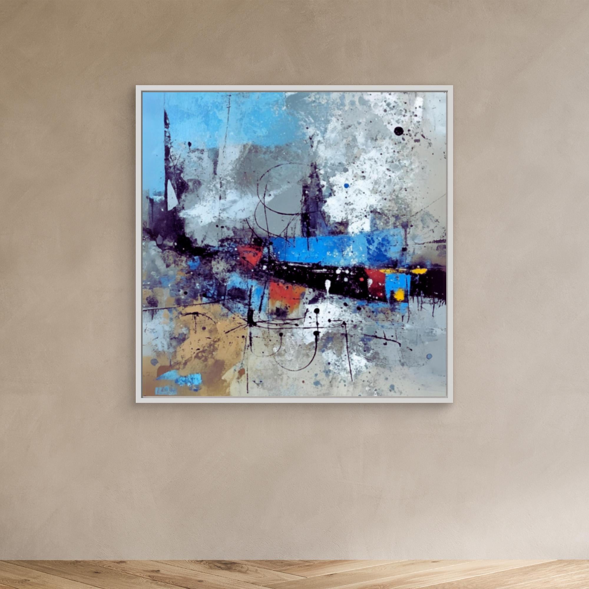 Canvas Print: "Urban Symphony in Blues and Neutrals - Blue Abstract Print