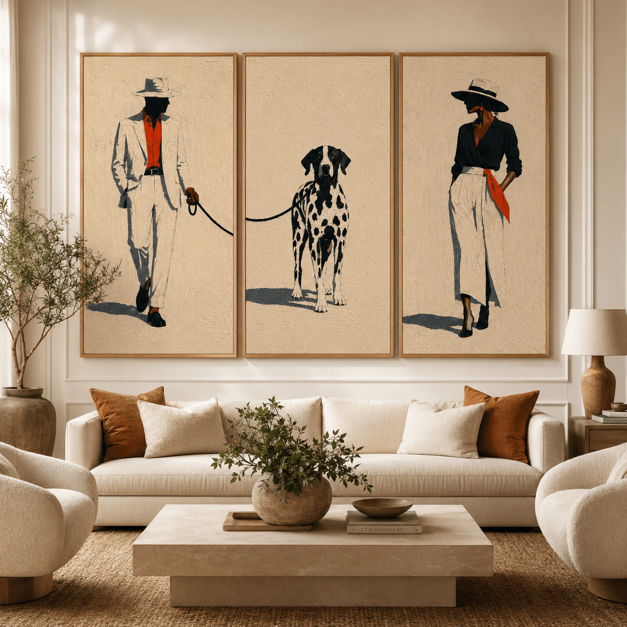Man and Woman Canvas Art Set of 3 — The Walk by Rossetti Art