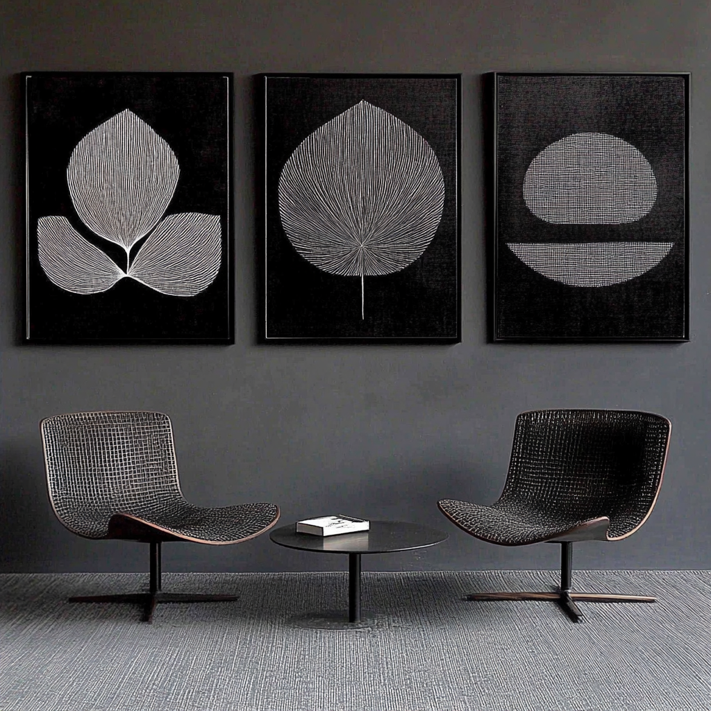 set of 3 art prints black and white