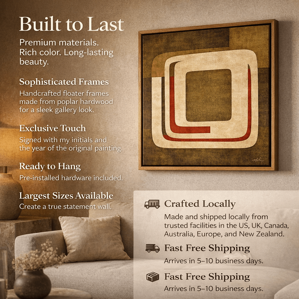 Mid-Century Modern Geometric Canvas Print – Crimson Orbit by Rossetti Art