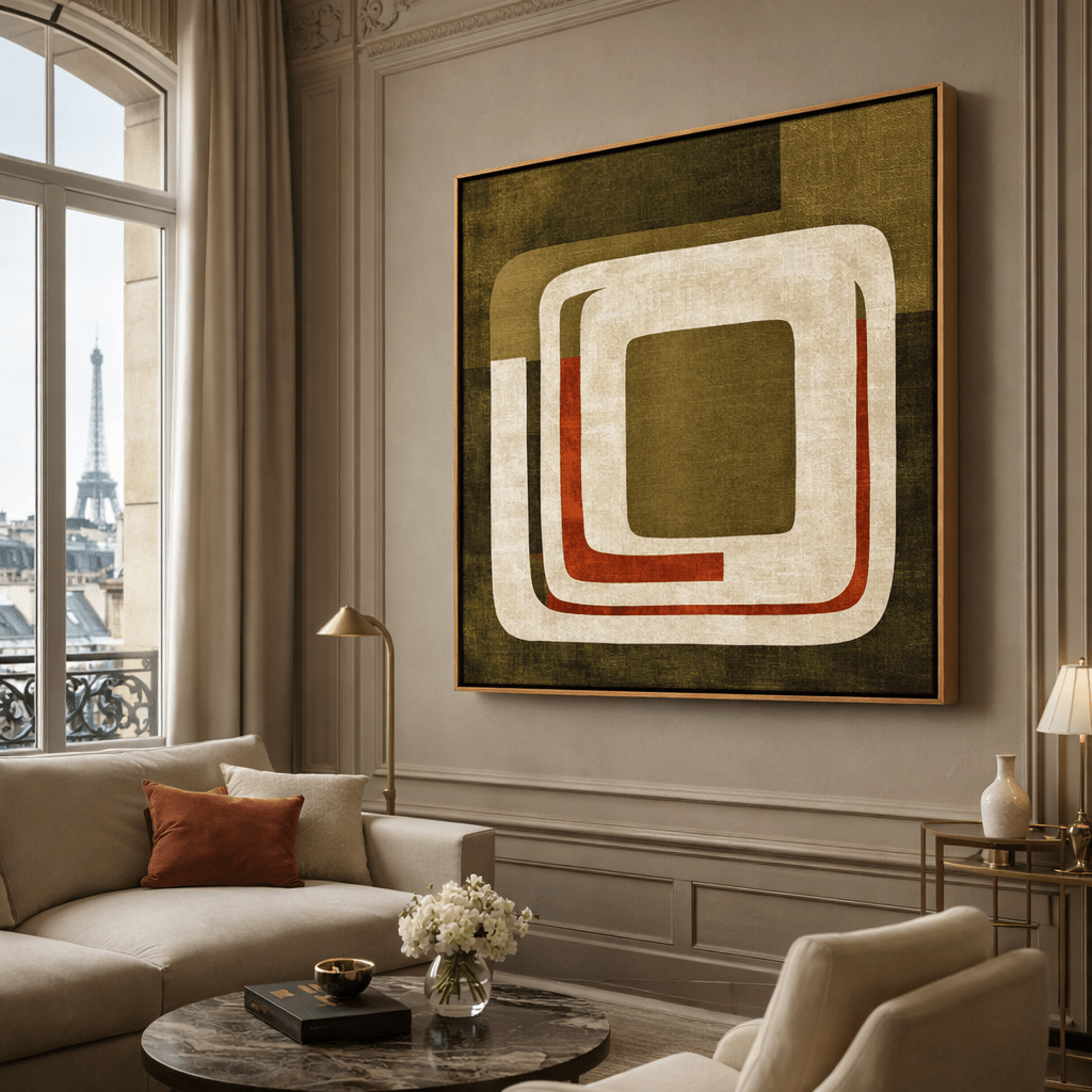 Mid-Century Modern Geometric Canvas Print – Crimson Orbit by Rossetti Art