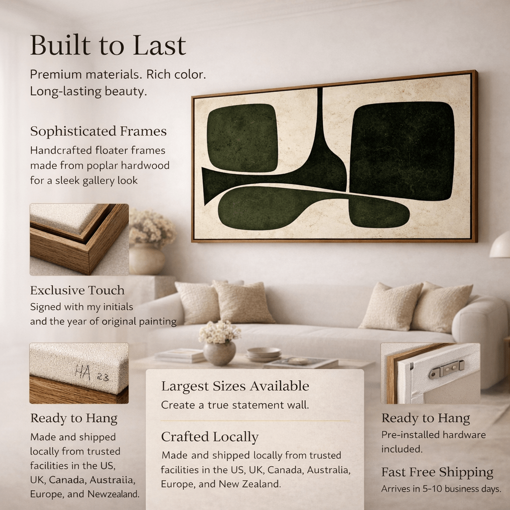 Mid Century Modern Green Abstract Wall Art - Long Horizontal Canvas Print | Rossetti Art