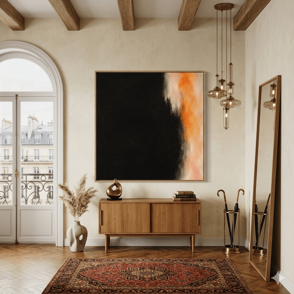 Minimalist Black Orange Canvas Print | Ember Veil by Rossetti Art