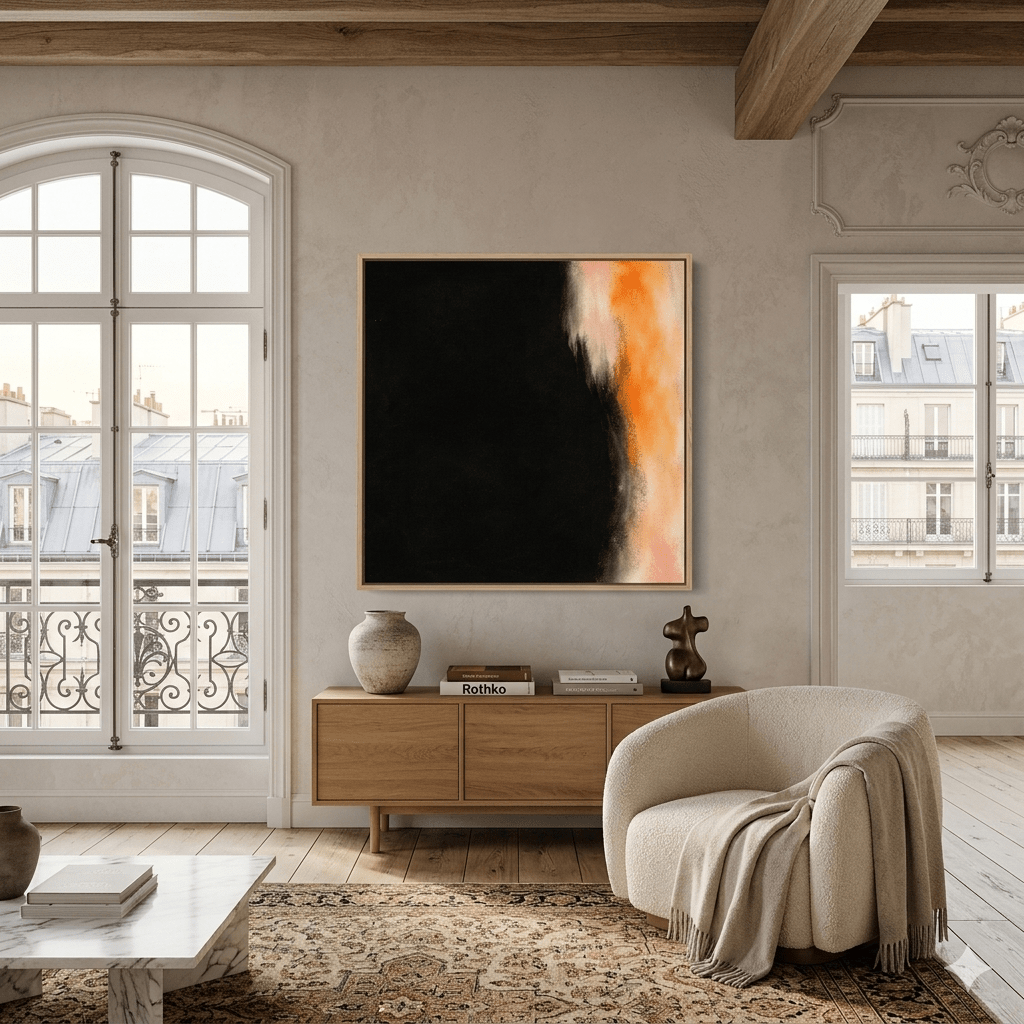 Minimalist Black Orange Canvas Print | Ember Veil by Rossetti Art