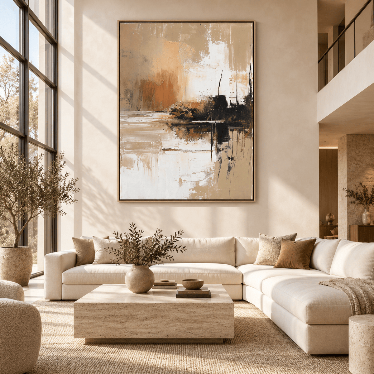 Copper Reflection painting displayed in a living room by Rossetti Art