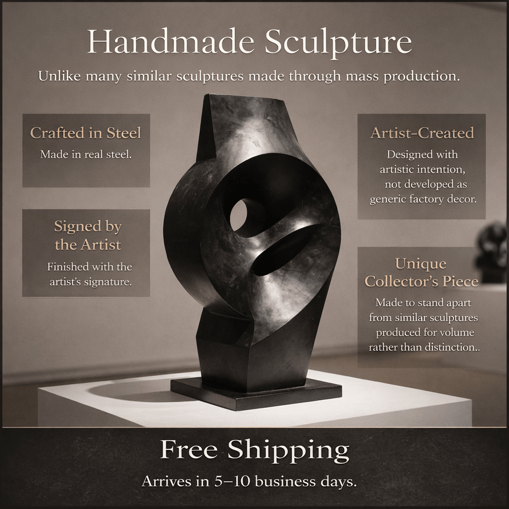 Modern Abstract Metal Sculpture for Tabletop Decor | One - of - a - Kind Stainless Steel Art modern abstract canvas wall art by Rossetti Art – luxury interior design artwork for living room, bedroom, office – Stainless Steel Statement