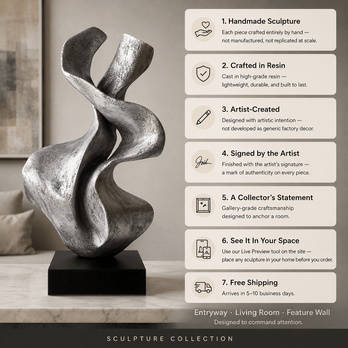 Modern Art Sculpture — Fluid Grace by Rossetti Art
