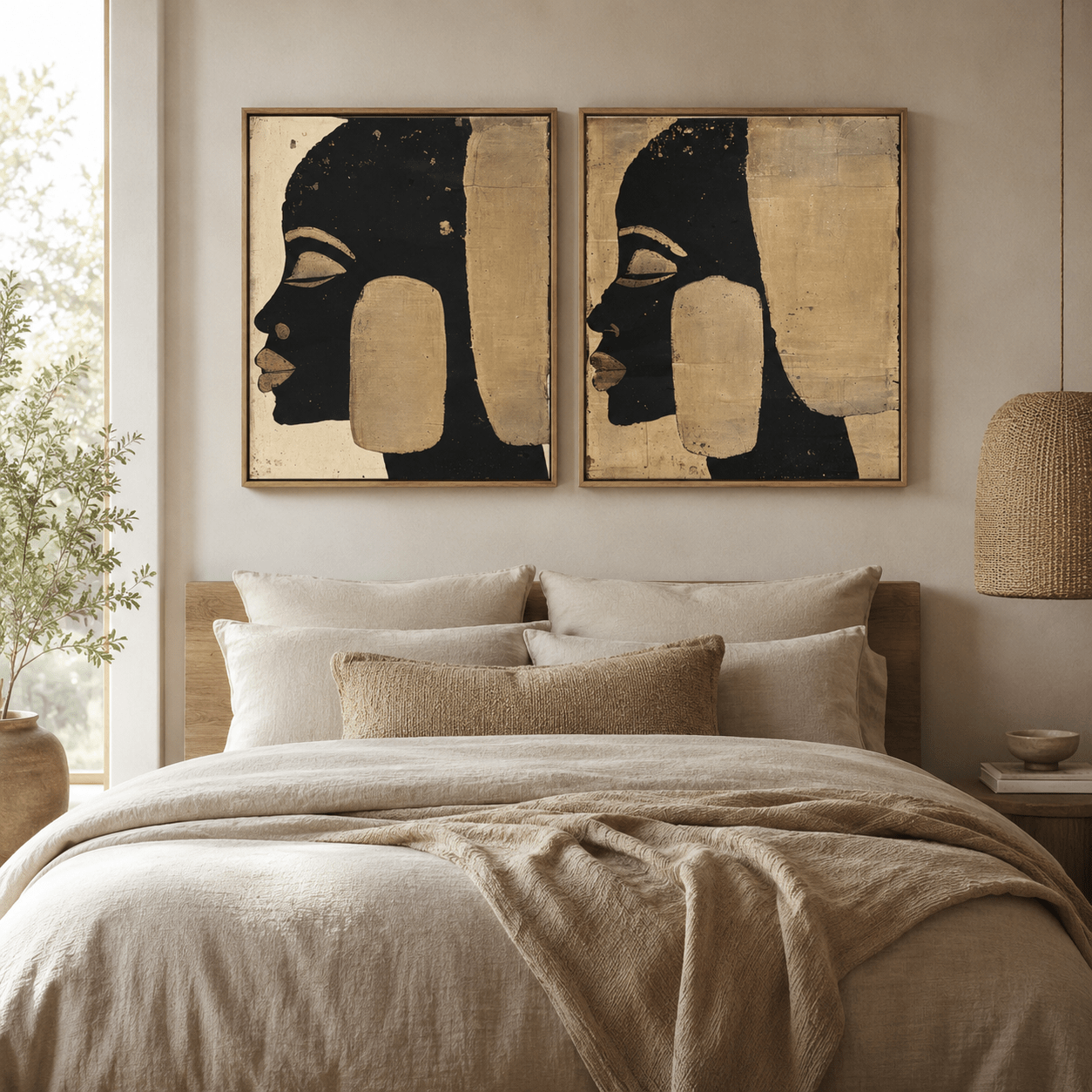 Modern Black Woman Wall Art Set of 2 - African Silhouette