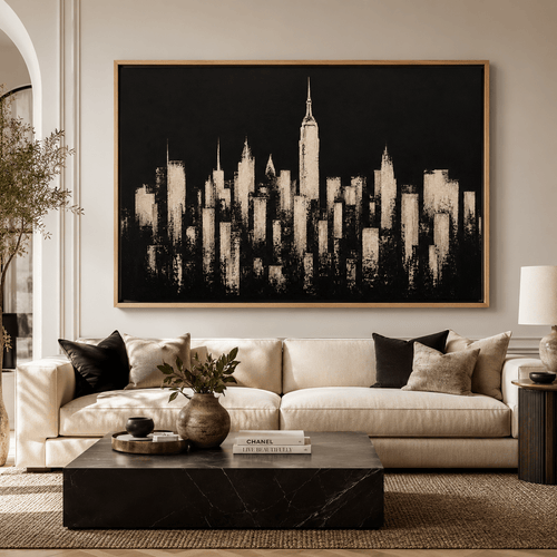 New York Skyline Black and White Canvas Print — Manhattan Noir by Rossetti Art